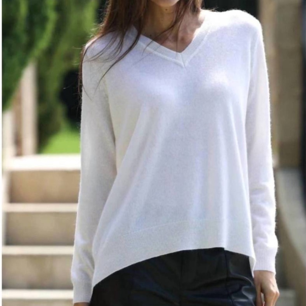 Oats Cashmere Mimosa Too Ivory Cream White V-Neck Sweater Size Small Medium